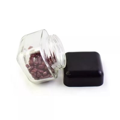 Custom Flower Packaging 2oz 3oz 4oz Square Cube Child Resistant Glass Bottle Storage Container Jar with Black Airtight Lid