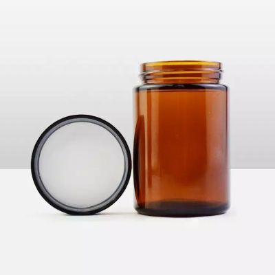 8oz Amber Color Custom Silk Screen Logo Glass Candle Jar Storage Glass Jar With Child Proof Lid