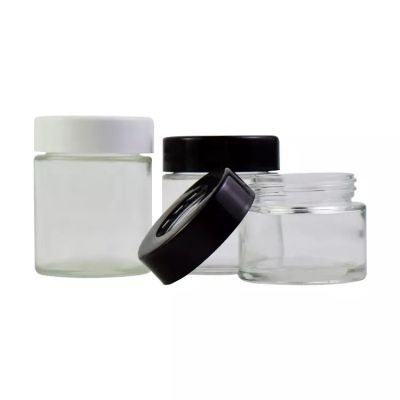 Clear Smell Proof 2oz 4oz Glass Jar With Lid Child Resist Magnifier Child Proof Lid Black Glass Jar With CRC Lid