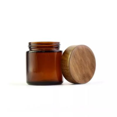 Custom Hot Selling 1oz 2oz 3oz 4oz Empty Cosmetic Cream Amber Glass Jar with Air Tight Smell Proof Walnut Bamboo Lid