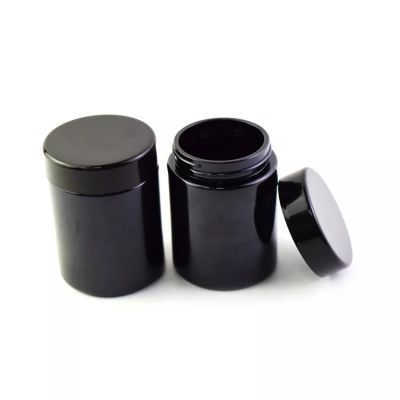 2OZ 3OZ Empty Smell Proof Black Violet UV Glass Jars,3.5g Flower Storage Black UV Glass Jar with Black Plastic CR Lid
