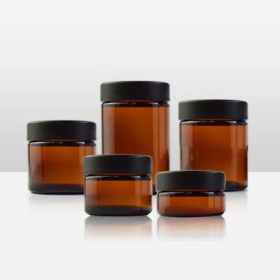 50g 50ml cosmetics brown round jars cosmetic cream amber glass jar glass jar glass packaging with black lid screw cap lid crc