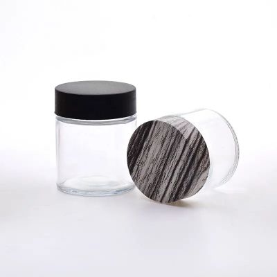 1oz 2oz 3oz 4oz empty clear storage container flower child resistant glass jar with wooden grain lids