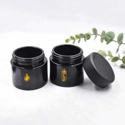 60ML 90ml Custom glossy black child resistant glass jar with matte black child proof glass lid