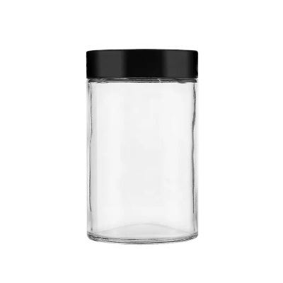 wholesale 16 oz 500ml empty clear wide mouth wax oil smell proof flower container round big glass jar with child proof CR lids