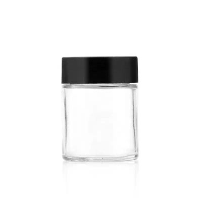 Wholesale Smell proof 2oz 60ml empty clear round flower cosmetic packaging glass jar wide mouth container with child proof lids