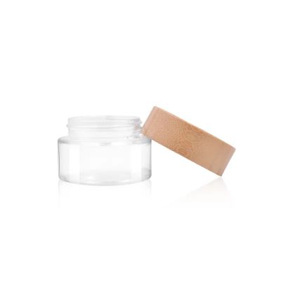 custom hot sale 55ml clear wide mouth cosmetics cream flower glass jar with bamboo child resistant lid