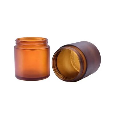 Manufacturer 220ml frosted amber cosmetic wide mouth cream flower glass jar with black plastic child resistant lid