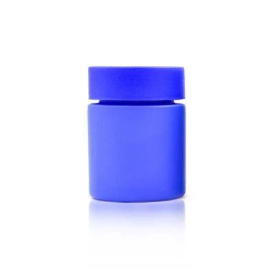 60ml 2 oz round blue painted flower jar wax packaging pharmacy jars child resistant glass bottles with blue childproof lids
