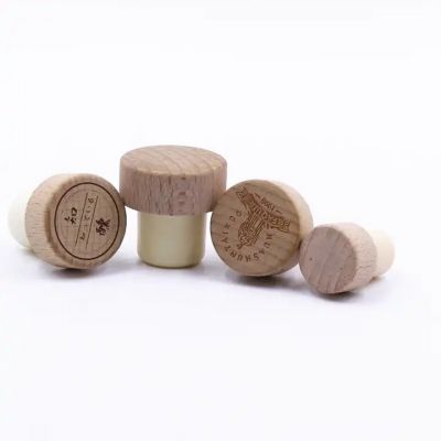 Customized T shape wooden cap with synthetic bottle stopper for spirits wine spirits liquor rum glass bottle