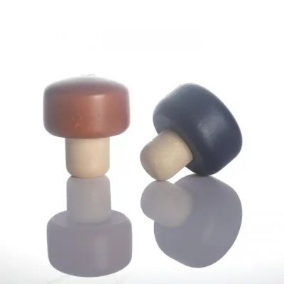 Custom OEM color logo Wooden Bar Top Cap T Shape Spirits vodka Synthetic Cork Bottle Stopper cap Whiskey Gin for glass bottle