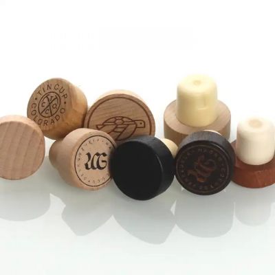 Wooden Top Cork Custom Laser Engraving Logo Wooden Bar Top Cap T Shape