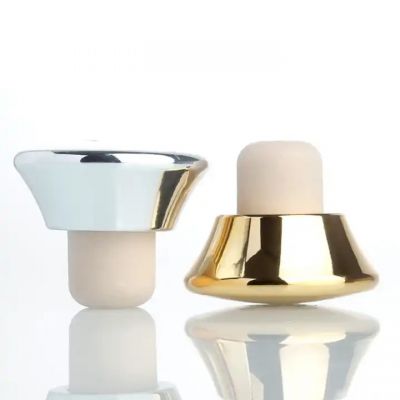 Customized LOGO Plastic Zamac Cork Stopper Zamac Electroplated Top T Sharp Synthetic Polymer Cork Closer