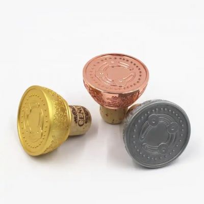 19.5mm top embossed znic alloy whiskey whisky synthetic cork stopper