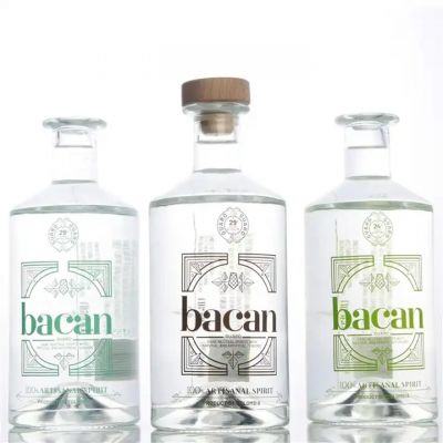 Hot sale cheap customized printing logo 700ml 750ml extra flint gin whisky rum tequila vodka glass bottle with cork