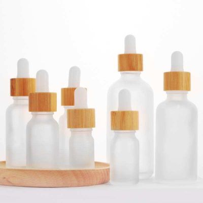 Luxury Frosted Euro Essential Oil Bottle Glass Eye Dropper Bottle 20ml 30ml 50ml 100ml with Bamboo Dropper