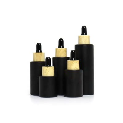 20ml 30ml 40ml 50ml 60ml 80ml 100ml flat shoulder matte black glass serum dropper bottle 1oz for sale