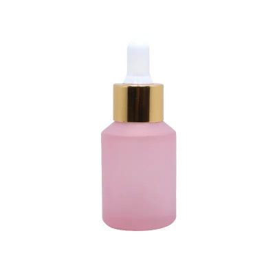 Cosmetic packaging OEM pink matte frosted 30ml Glass essential oil bottle dropper Bottle