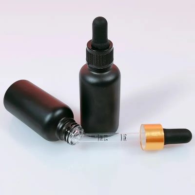 Custom Dropper Glass Serum Bottle with Black Ribbed Dropper 1oz 30 ml with Scale Dropper Pipette
