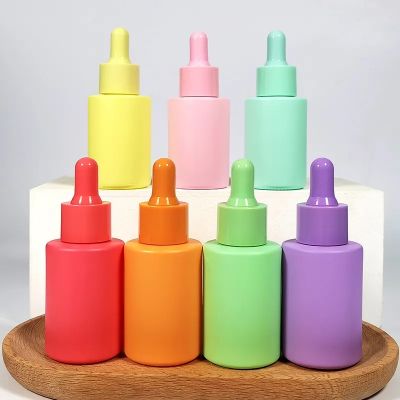 Colorful Colorful 1 oz Cylinder Flat Shoulder Skincare Hiar Beard Oil Glass Dropper Bottle 20ml 30ml