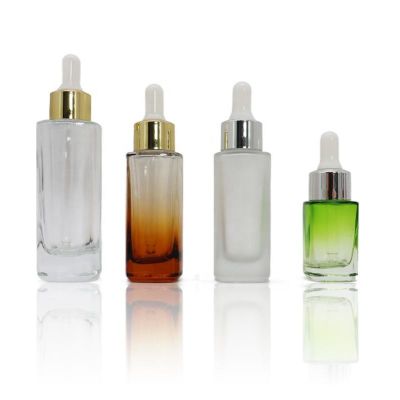 Luxury Empty Custom Printing 1oz 30ml 50ml Flat Shoulder Frosted Gradient Color Square Dropper Bottle Glass Serum Bottle
