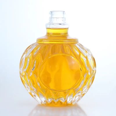 Extra flint 750ml round frosted customized shape luxury glass bottle jar with seal cork