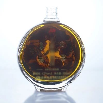 Premium 750ml flat type whiskey glass bottle vodka gin glass bottle with cork cap