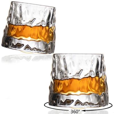 Embossed Creative Wine Glass Excellent Delicate Glass Wine Cups Party Wedding Rotatable Whiskey Glass Cups