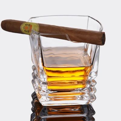 High Quality Heavy Base Transparent Lead Free Custom Glassware Whiskey Crystal Cigar Holder Cups