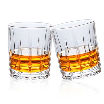 Hand Blown Lead Free Crystal Glass Embossed Cross Striped Glassware Whisky Glass For Home Bar Party
