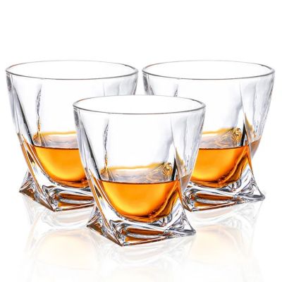 Crystal Unique Heavy Base Whiskey Shot Glasses 300Ml Lead-Free Twist Whiskey Tasting Glass For Home Party Bar