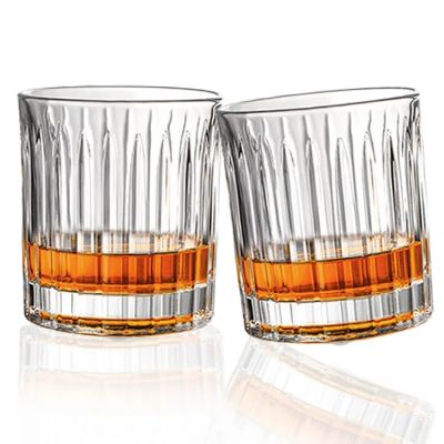 Wholesale Custom Crystal Embossed Creative Whiskey Wine Glass Tumbler Vertical Striped Whisky Rotating Glass