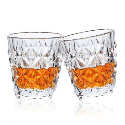 Heavy Base Embossed Creative Diamond Transparent Glasses Whisky Crystal Engraved Liquor Drinking Whiskey Glass Cups