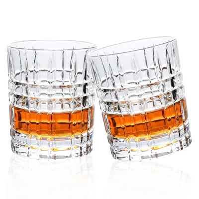 Heavy Base Custom Luxury Whiskey Crystal Drinking Glassware Embossed Creative Wine Glass Clear Round Whiskey Glass