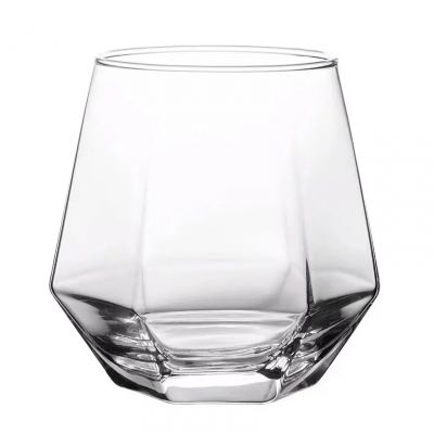 High quality durable light luxury hexagonal diamond cup lead-free glass mug whiskey glass