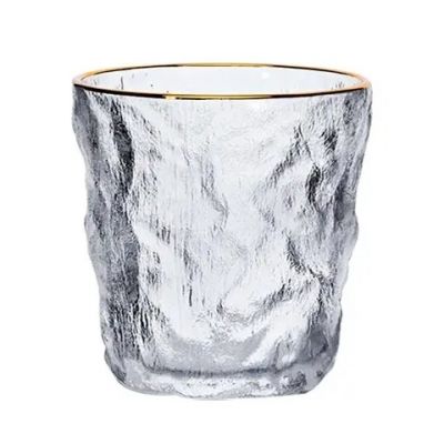 High quality golden edge relief glacier pattern concave convex bear glass cups whiskey glass
