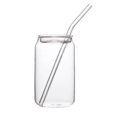 Hot sale lead-free bar beverage cocktail water cup glass beer can with lid glass tumbler with straw