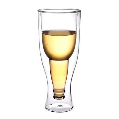 Hot selling creative 250/350/420ml borosilicate glass double walled beer glass beer mug