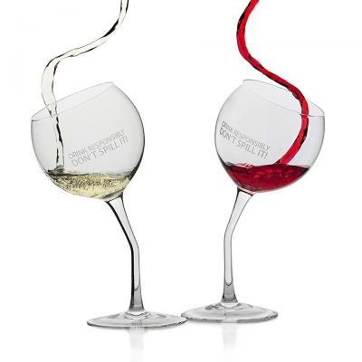 Handmade Round Crystal Crooked Twist Bent Curved Stem Wine Glass