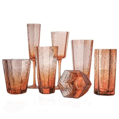 Hot Sale Orange Color Hexagonal Fancy High Quality Water Wine Glass Gift Set