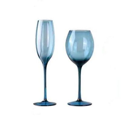 Wholesale Luxury Hand Blown Solid Blue Color Champagne Wine Glasses