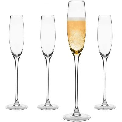 Elegant Classical Long Stem Thin Handmade Lead Free Cut Crystal Tall Champagne Flute Wholesale