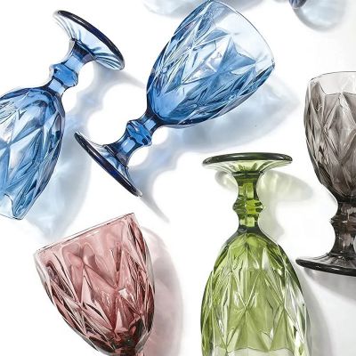 Dishwasher Safe Elegant Diamond Blue Green Vintage Colored Wine Glass Glassware
