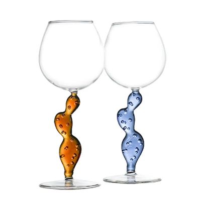 Handmade Orange Blue Pink Green Creative Color Cactus Stem Wine Glass