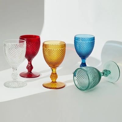 Wedding Decor Red Amber Blue Green Clear Decorated Color Heavy Wine Glasses Goblets
