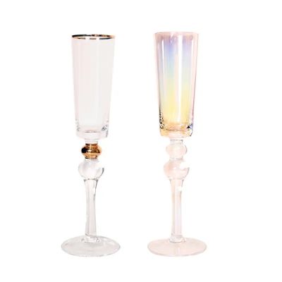 New Style Decorative Gold Rim Rainbow Thick Stem Wedding Champagne Glasses Flutes
