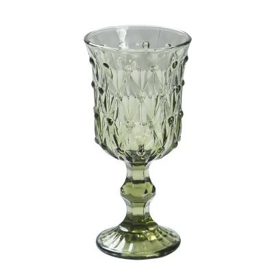 Wholesale Colored Glass Goblet Embossed Beaded Stemware Wedding Wine Glass