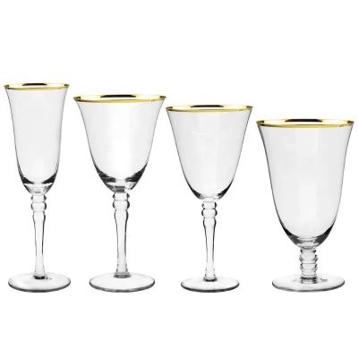 Wholesale Hand Blown Crystal Champagne Glass Beads Stem Gold Rimmed Red Wine Glass Set For Wedding
