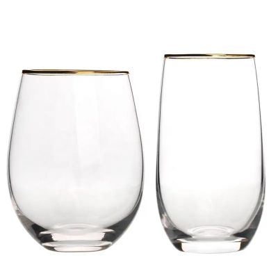 Wholesale Cheap Custom Logo Egg Shape Water Glass Tumbler Stemless Wine Glasses With Gold Rim