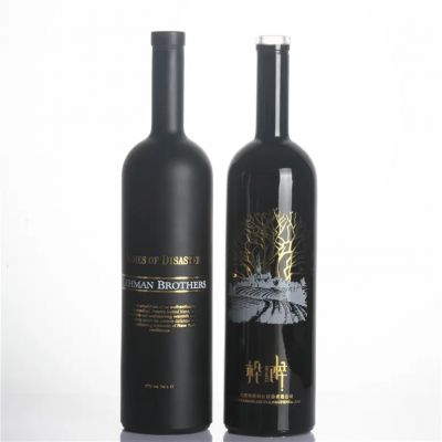 OEM Cusotom Gold Foil Printing Labels Liquor Whisky Vodka Black Glass bottle 750ml Glass Rum Bottle